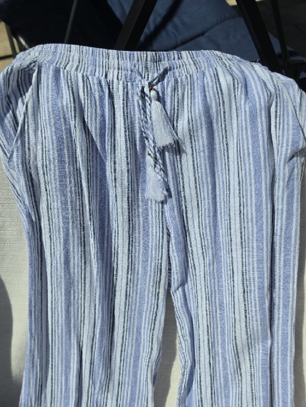 ELLEN TRACY Linen Striped Pants with Tassels